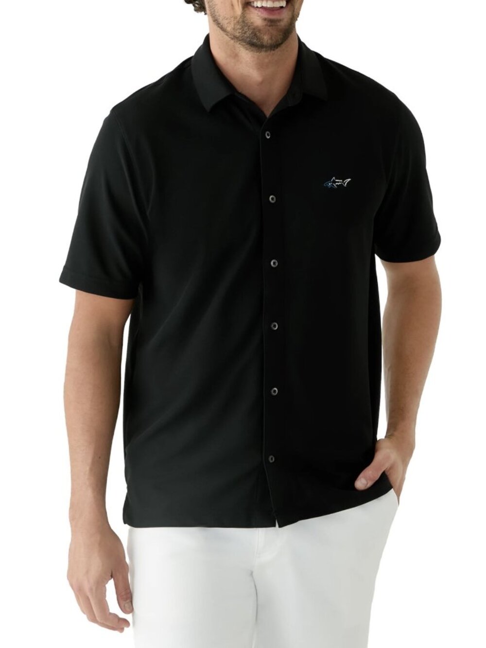 Greg Norman Men's Full Button Down Pique Polo Shirt Black Size Large NWT Golf